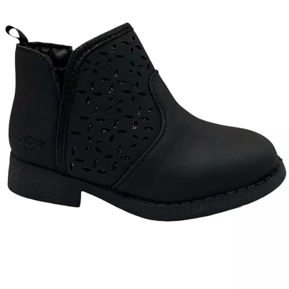 OshKosh B'Gosh Girl's Estell‎ Ankle Boots Size 7 Black Glitter Accent Side Zip